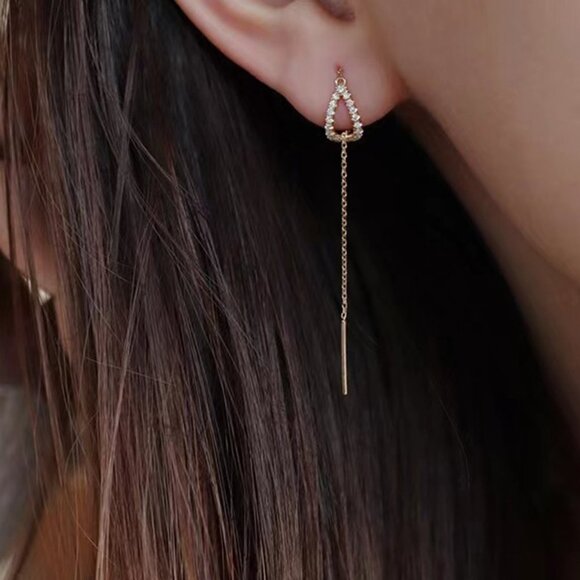 Dangle Earrings, Cubic Zirconia Water-drop Decor Threader Minimalist Earrings - Picture 5 of 5